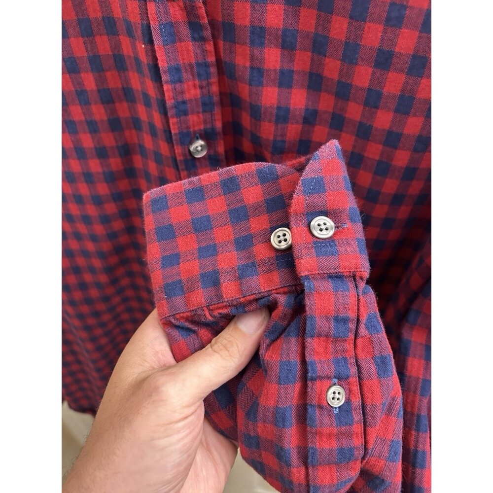 Ledbury Button Down Shirt Long Sleeve Red Blue Plaid Cotton Men’s 17 Tailored - Picture 7 of 9